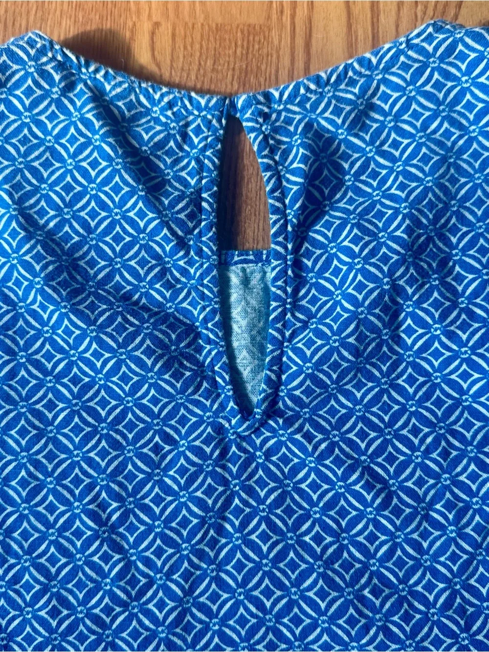 ❤️ Michael Kors S Blue Linen Blend Geometric Tie-Hem Blouse Top Shirt (B13)